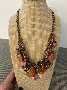 Ruby Rd. Copper-Tone Multi Charm Necklace with pink, peach Cream Accents, MOP